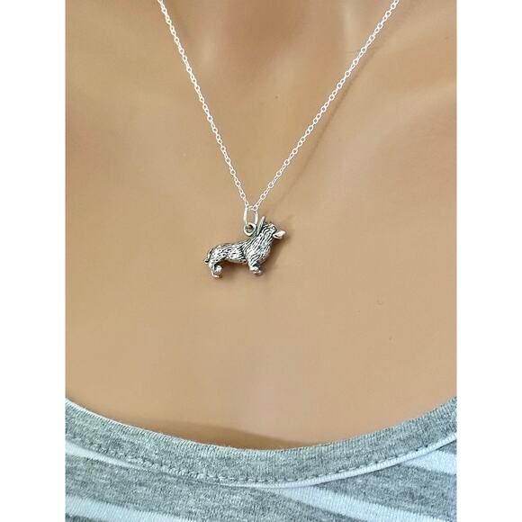 Sterling Silver Corgi Dog Charm Necklace - Picture 3 of 5